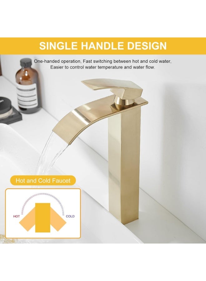 واي دي صنبور حوض حمام عصري بفوهة شلال، خلاط ذو مقبض واحد عالي القوس، سهل التركيب، مصنوع من النحاس المتين، مثالي لأحواض الحمام، ترقية عصرية للحمام - Image 3